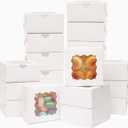 Bakepacker 100pcs White Bakery Boxes with Window 6x6x3 inches Thick & Sturdy Macaroon Pastry & Cookie Boxes