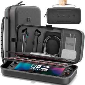 Carrying Case Compatible with 2025 Nintendo SW 2, Large Switch 2 Case Travel Bag Fit for Joycon & Adapter, Protective Switch 2 Carry Holds 28 Game Cards for Game Cube Game