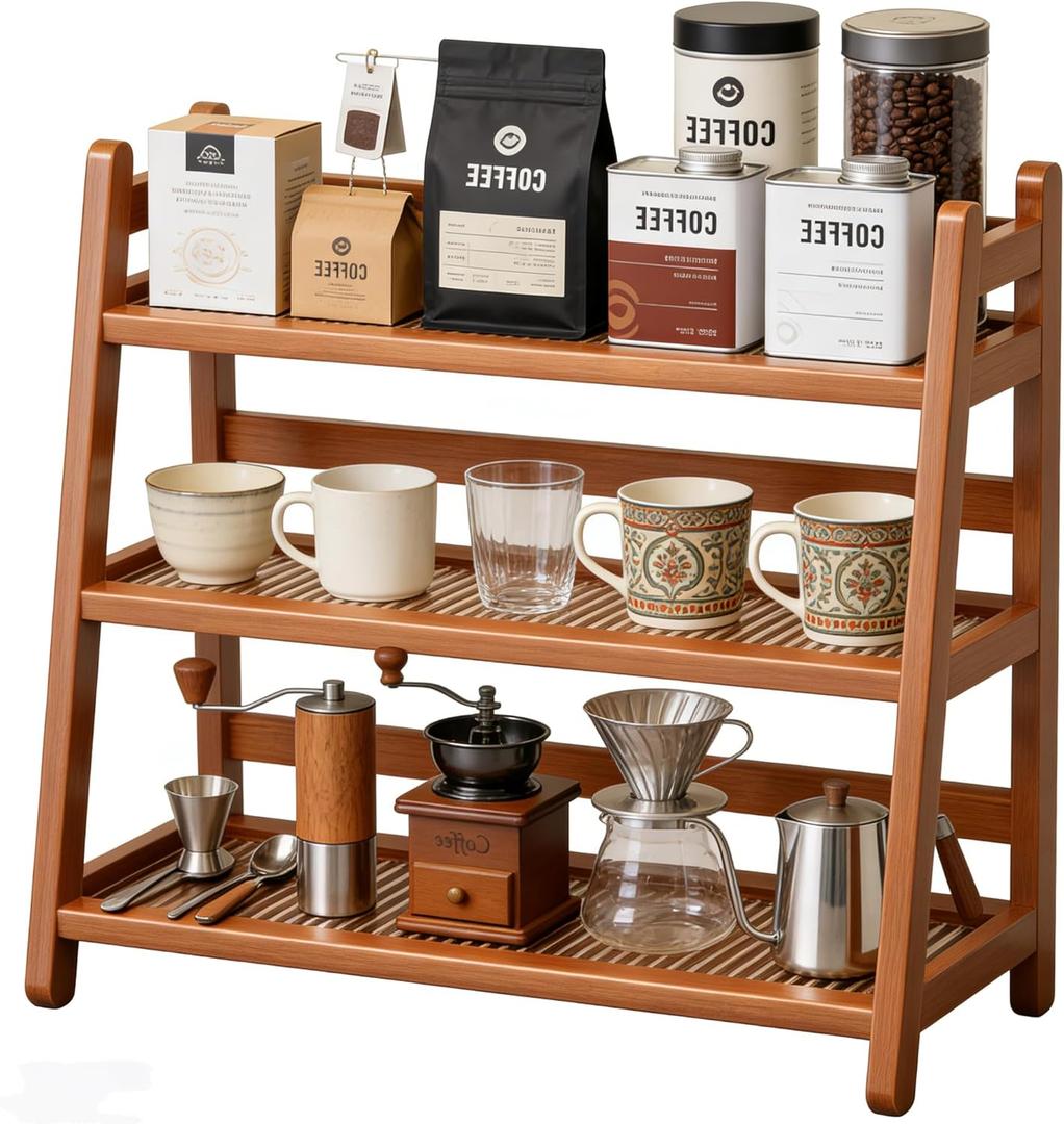 Mug Holder Coffee Cup Holder Bamboo Mug Rack Coffee Mug Tree Spice Rack Mug Shelf for Countertop