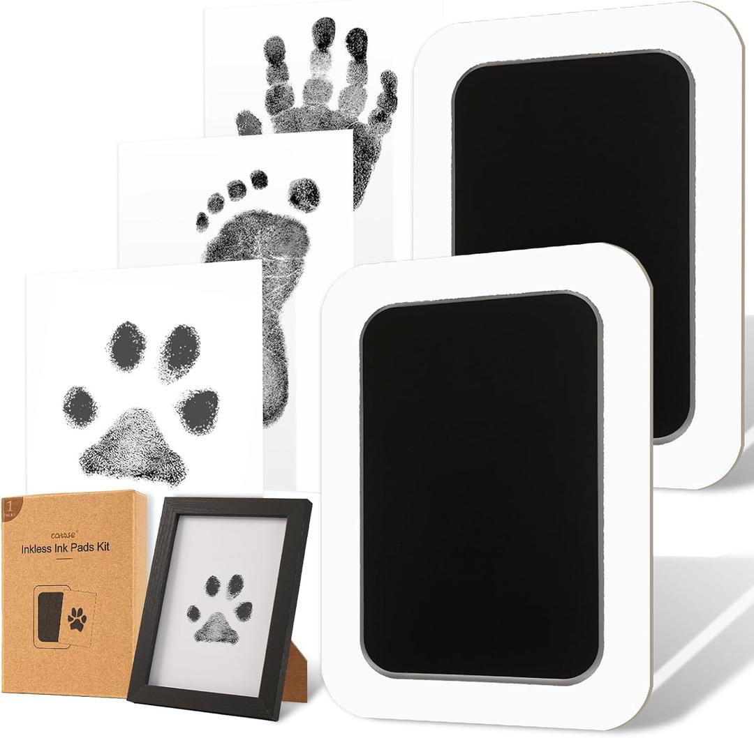 Inkless Paw Print Kit for Dogs,Cats & Babies - Clean Touch Dog Nose & Baby Handprint Kit,Mess Free Dog Paw Print Kit,2-Pcs Ink Pads & 1 Wooden Frame - Keepsake Gifts for Pet Lovers,New Moms (Large(2 Pack), Black)