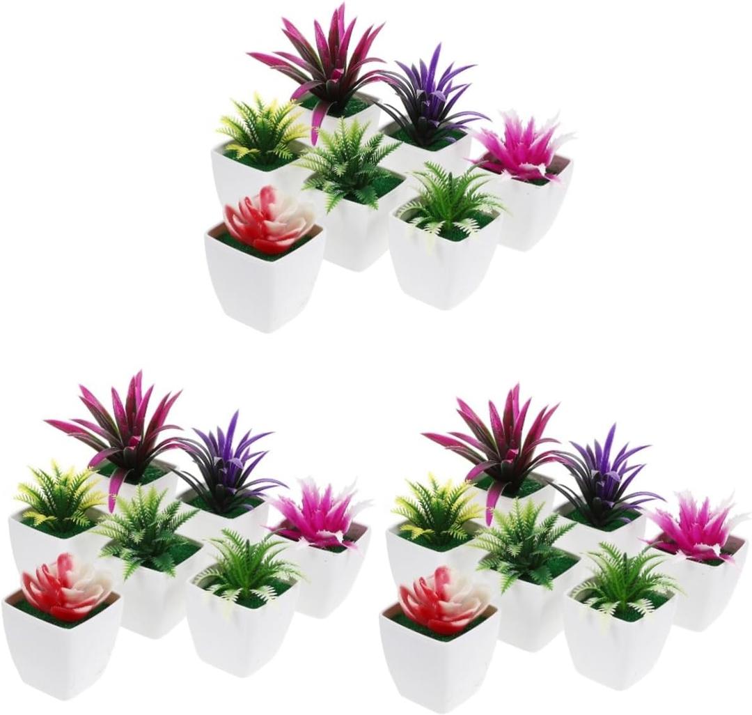 ABOOFAN 3sets Mini Fake Potted Plants Pots Artificial Succulents for Desktop Bonsai Plant Model for Home Decoration 7pcs*3