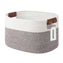 ECDYQXVU Cotton Rope Basket, Storage Baskets with Handle, 15x10x9 Inch Woven Basket for Shelves, Laundry, Towels, Clothes, Books (White Brown 1 Pack)