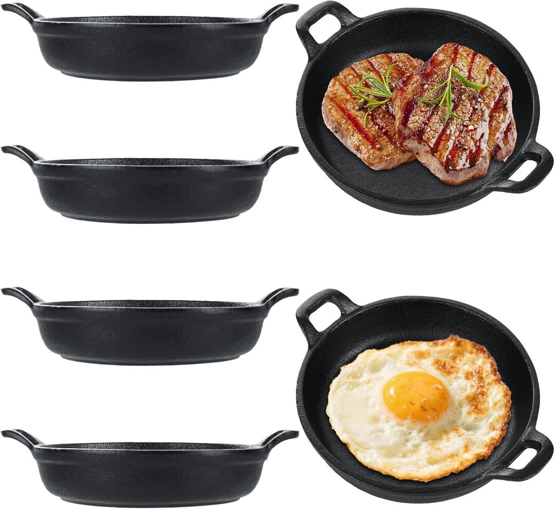 6 Pack Mini Cast Iron Skillet, 5.5 Inch Small Cast Iron Frying Pan with Handle, Pre-Seasoned Cast Iron Skillet Set, Black Casserole Dish for Stove, Oven, Grill Safe, Indoor and Outdoor Use