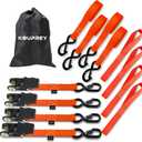 Ratchet Straps, Boat Tie Down Straps to Trailer, Motorcycle Straps, Kayak Tie Downs, 4-PK 1" x 15ft, 1800 LB Break Strength Safety Lock S Hooks & 4 Soft Loops-Secure, Rubber Coated Handle Orange