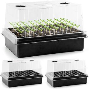 Heavy Duty Seed Starter Trays with 5'' Tall Humidity Domes & 2.75'' Deep Cells – 3-Pack (162 Cells Total) Reusable Plant Germination Kit, Durable Plastic Seedling Trays for Herbs, Vegetables