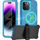 Magnetic for iPhone 14 Pro Max Case,with Belt Clip,[Compatible with Magsafe] W/Tempered Glass Screen Protector,Anti-Drop,Shockproof,Heavy Duty Protection (Lake Blue)