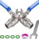 304 Stainless Steel Garden Hose Splitter 2 Way Heavy Duty, Full Flow Y Valve Water Hose Splitter With Long Handle, Lead-free3/4" GHT Thread