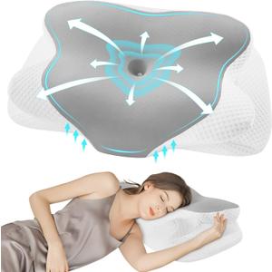 DONAMA Cervical Neck Pillow for Sleeping, Ergonomic Pillow for Neck and Shoulder Support, Contour Pillow for Side Back Stomach Sleepers, Memory Foam Pillow with Cooling Silk Pillowcase