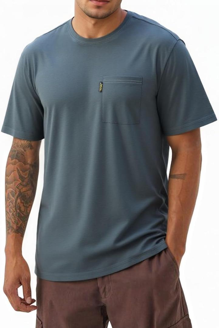 VPG Pocket T Shirts for Men, Cotton Crew Neck Short Sleeve Plain Loose Fit Lightweight Tee Shirts (Gray, L)