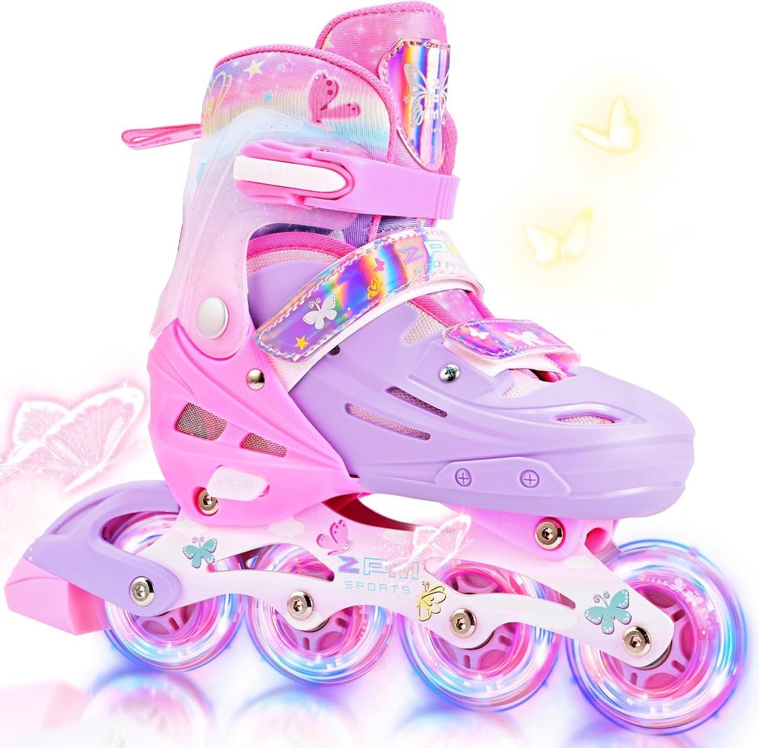2PM SPORTS Inline Skates for Kids Boys Girls Ages 5-8 8-12 3-5 4-8 6-12 with Light Up Wheels, Adjustable Children's Roller Skates Blades for Toddler Beginner Youth Indoor Outdoor