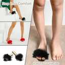 Women's Square Toe Heeled Sandals Low Block Chunky Heels Clear Mules Fluffy Feather Slip on Wedding Bridal Party Dress Shoes (Purple) 41