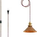 Hanging Light Plug in,Vintage Hanging Lamp Plug in with Rusted Copper 8.2 Inch Shade and Adjustable 14Ft Cord Antique Farmhouse Pendant Light Kitchen Island Bedroom and Sofa