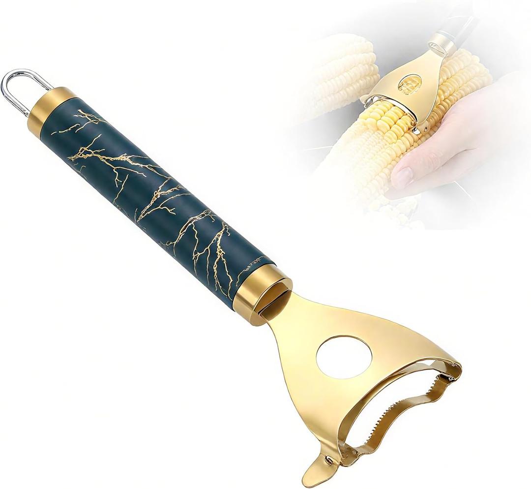Cob Gobbler Corn Peeler Heavy-Duty Stainless Steel Corn Cob Stripper Tool,Corn Remover For Corn On The Cob,High-Efficiency Corn Stripper,Sharp Serrated Blade,Ergonomic Non-Slip Grip (1, Golden)