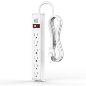 TiFFCOFiO Surge Protector Power Strip, 6 Feet Extension Cord, 600 Joules Surge Protection, Multiple Protection 6 Outlet Strip, 14 AWG Cord, 15A/1875W, ETL Listed