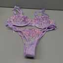 Lilosy Sexy Underwire Cute Push Up Strappy Embroidered Mesh Sheer Lingerie Set See Through Panty Bra (Small, Bow Floral Light Purple)