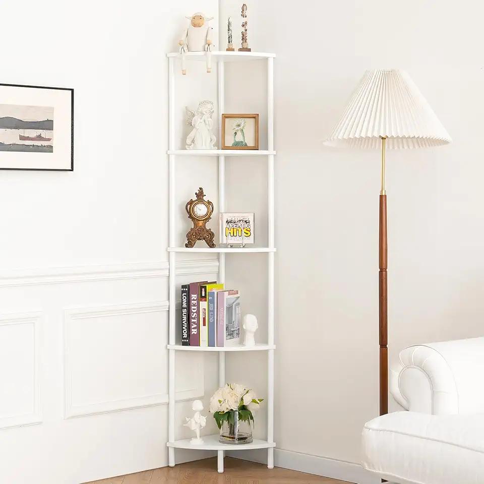 Yoobure Corner Shelf Stand, 5-Tier Bookshelf, 65" Tall Shelves for Bedroom, Living Room, Narrow Display Shelf Bookcase, White Book Shelf with Display Shelves for Office