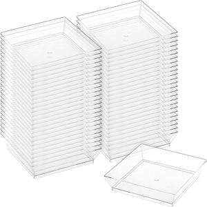 MiniWare Clear Plastic Square Plate(Pack Of 50)- 2" x 2" x .5" -Elegant Design, Perfect Party Essentials Of Appetizers, Desserts & Small Bites For Parties, Receptions & Catering Events