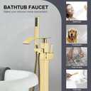 Senlesen Bathroom Tub Filler Faucet Floor Mounted Bathtub Shower Faucet Waterfall Spout Free Standing Tub Mixer Tap with Handheld Sprayer Gold Polished