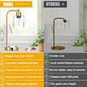 Gold Industrial Table Lamp with USB A+C Ports & Outlet, Fully Stepless Dimmable Modern Nightstand Lamp, Glass Shade Bedside Desk Lamp for Bedroom Living Room Office, 8W 2700K LED Edison Bulb Included