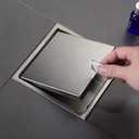 6 Inch Brushed Nickel Square Shower Floor Drain, with Removable Grille Cover Tile Insert Hidden Form, SUS304 Stainless Steel