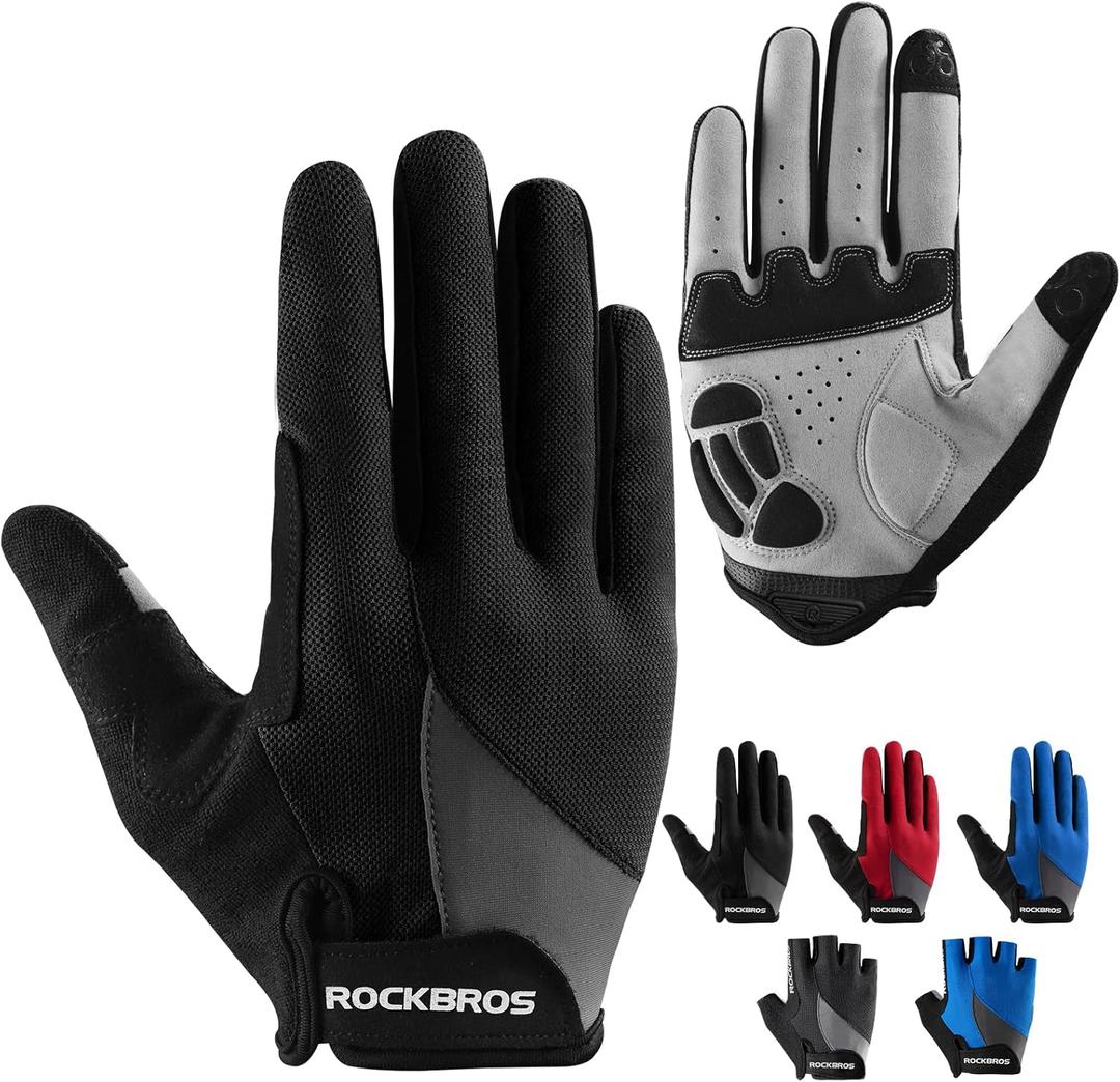 ROCKBROS Cycling Gloves for Men Women - Breathable Gel Pad Road Mountain Bike Gloves - Touch Screen Anti-Slip MTB Gloves for Cycling Workout Outdoor Sports (US XS=Asian S, Full Black)