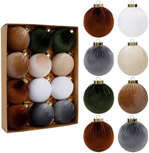 SUPREME XMAS 12 Pcs Christmas Tree Ornaments Set, 80mm/3.15in Large Velvet Christmas Ornaments for Xmas Tree Decorations Shatterproof Hanging Flocked Balls Ornaments Holiday Party Indoor Home Decor