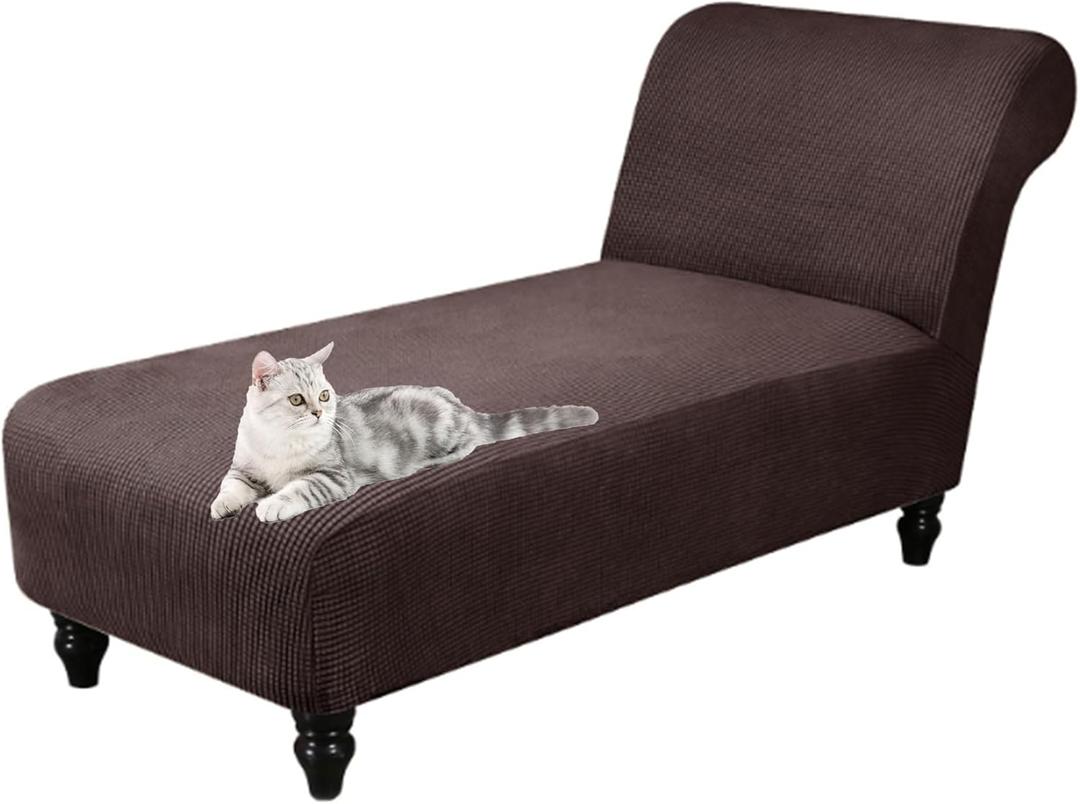 Armless Lounge Chaise Slipcover, Stretch Chair Cover Elastic Armless Chaise Cover Sofa Protector for Living Room and Bedroom, Soft Jacquard Fabric, Machine Washable