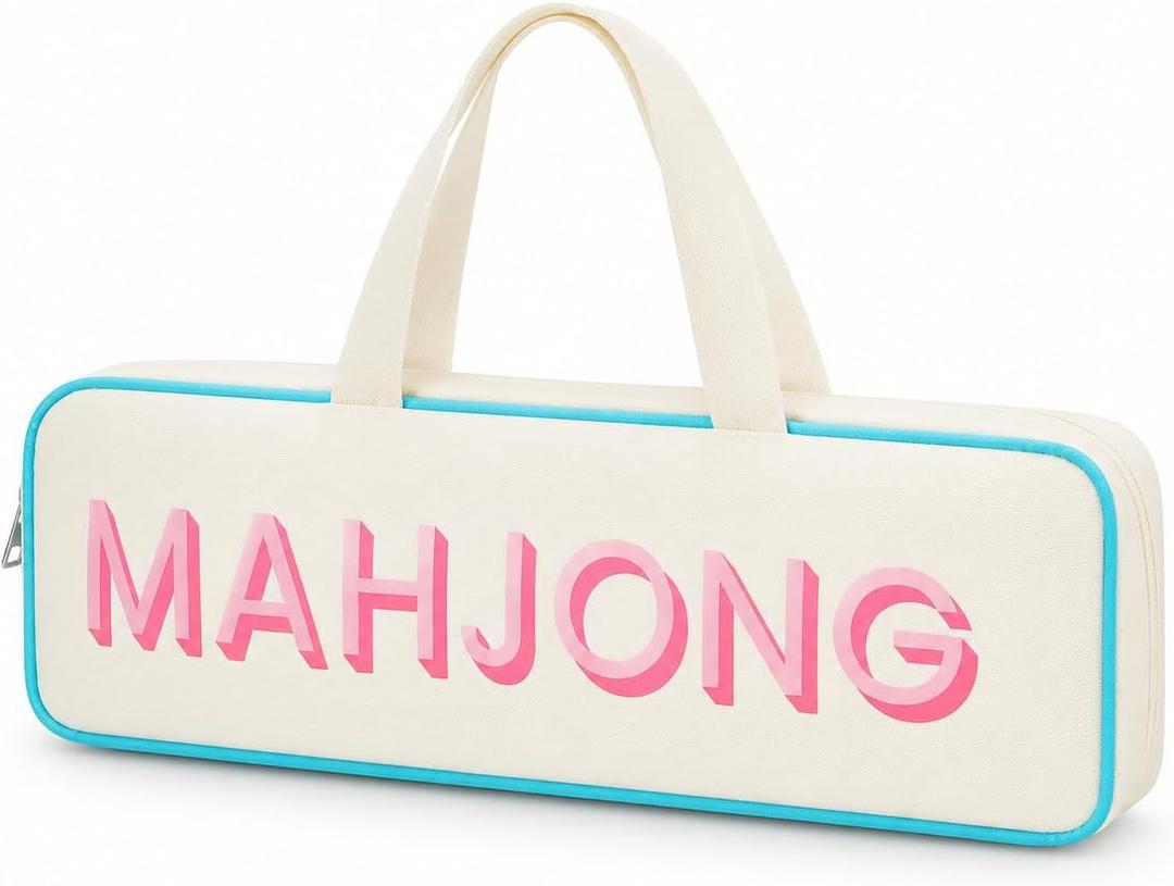 Mahjong Rack Storage Bag for 4 Racks, 4-Compartment Travel Case, Beige, One Size