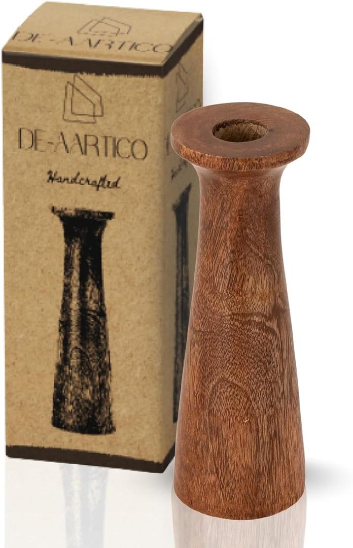 Wood Flower Vase, 7.87H, Wooden Base Cylindrical Flower Vase, Classic Boho Rustic Style for Fireplace Bedroom Kitchen Living Room Centerpieces Office Desk