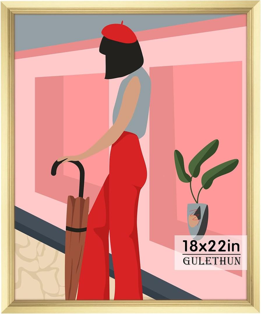 GULETHUN 18x22 Picture Frame, Gold Poster Frame, Home Decor Natural Gallery Frames, Horizontal or Vertical Format, Sturdy, Plexiglass, Large Wall Decor, for Photos, Artworks, Posters
