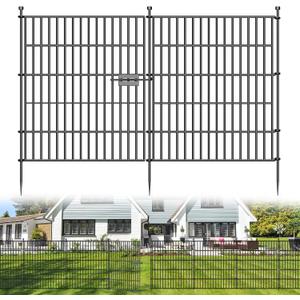 10 Panels No Dig Decorative Outdoor Garden Fence with Gate for Yard, 32 in(H) X 23.6 ft(L) Animal Barrier Fencing Rustproof Metal Wire Panel Border for Dog, Rabbits, and Patio Temporary Ground Stakes