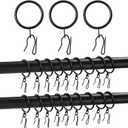 Qunclay 100 Set 1.26 Inch Metal Curtain Rings with Eyelets Curtain Hooks for Drapes and Metal Drapery Pin Drapery Hooks for Window Door Shower Bathroom Rings (Black)