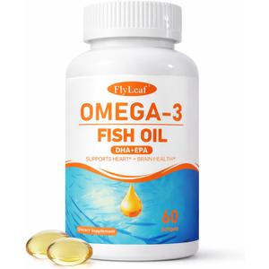 2 x Omega 3 Fish Oil Supplement - 308mg DHA & 154mg EPA, One Daily Burpless Softgel for Brain, Eye & Heart Health - Wild Caught, No Fishy Aftertaste - 60 Count, BBD:  10/03/29