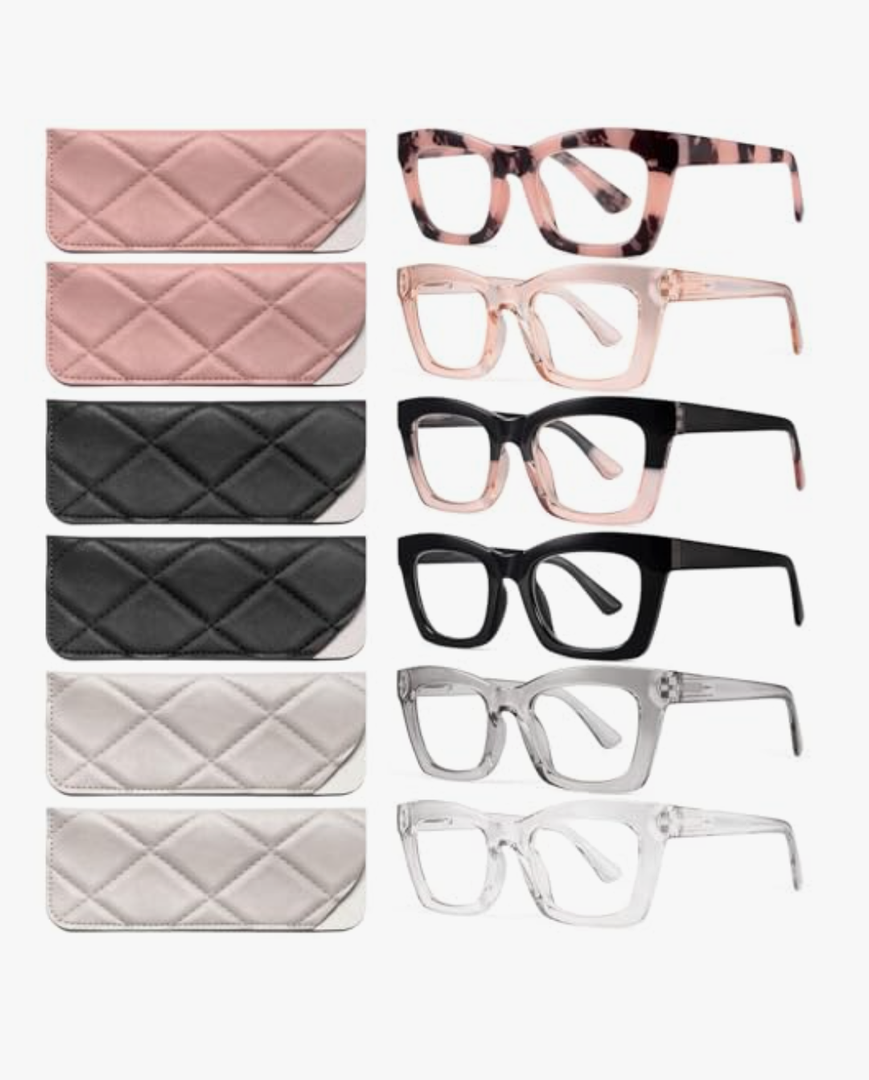 CCVOO 6 Pack Oprah Style Reading Glasses for Women Blue Light Blocking Computer Square Readers with Spring Hinge Men (A1 Mix, 1.5)