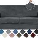 WEERRW Velvet Couch Covers for 2 Cushion Couch Sofa - High Stretch Luxury Velvet Plush 3 Pieces Sofa Slipcovers with Elastic Bottom, Furniture Protector for Pets, Machine Washable, Dark Grey, Medium