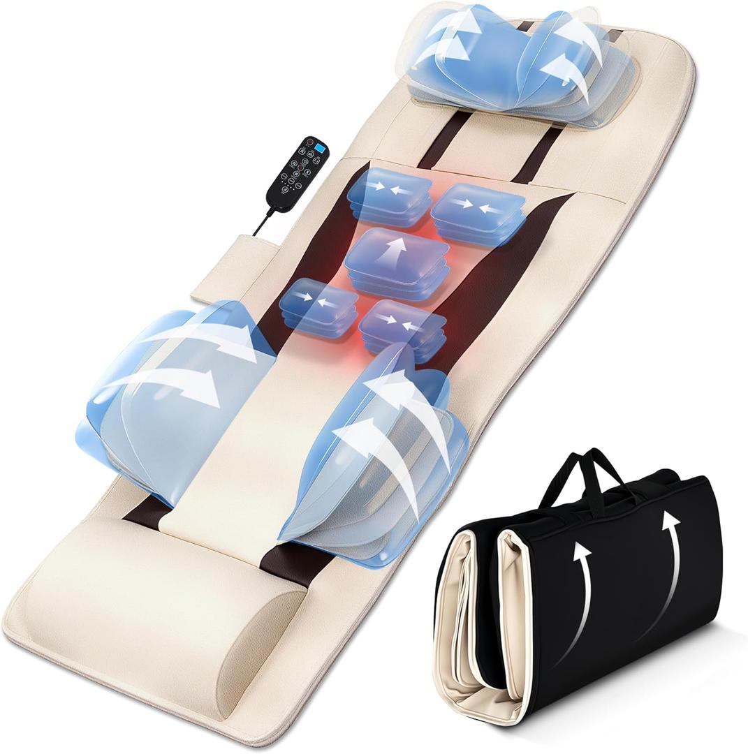 fuptos Full Body Massage Mat with Airbag Stretching, Back Massage Pad, Neck & Shoulder Relief, Lumbar Traction, HIPS Massage, 6 Modes 5 Intensities 2 Heat Levels, Foldable, Fit 5'1-6'2