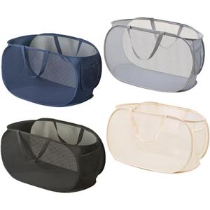 4 Pcs Collapsible Laundry Baskets, Opening Laundry Hamper, Foldable Laundry Basket, Dirty Clothes Basket for Clothes & Home Organization (Black/Blue/Beige/Gray)