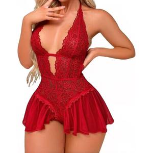 Sexy Lingerie for Women Lace Bodysuit One Piece Teddy Mini Babydoll Mesh Sleepwear V Neck Chemise Nightgowns XL