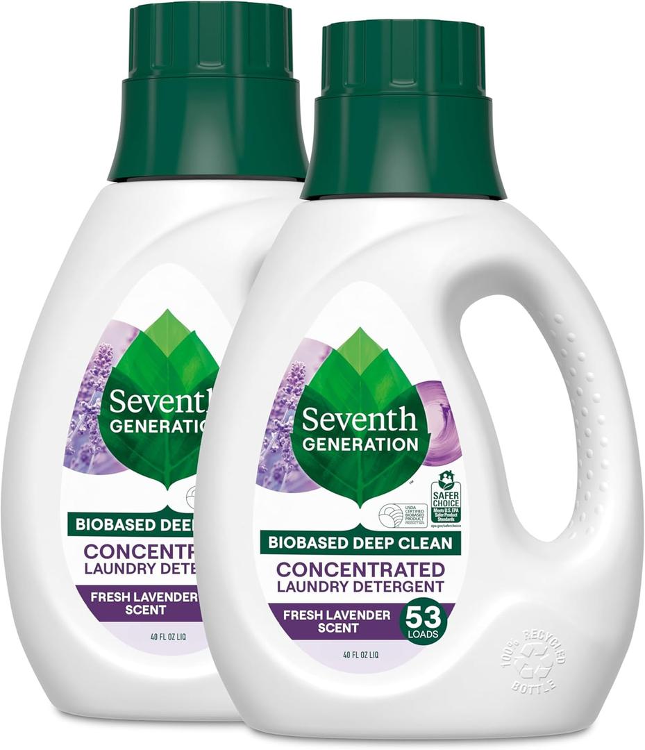 Seventh Generation Concentrated Laundry Detergent, Fresh Lavender scent, 40 oz, Pack of 2 (106 Loads)