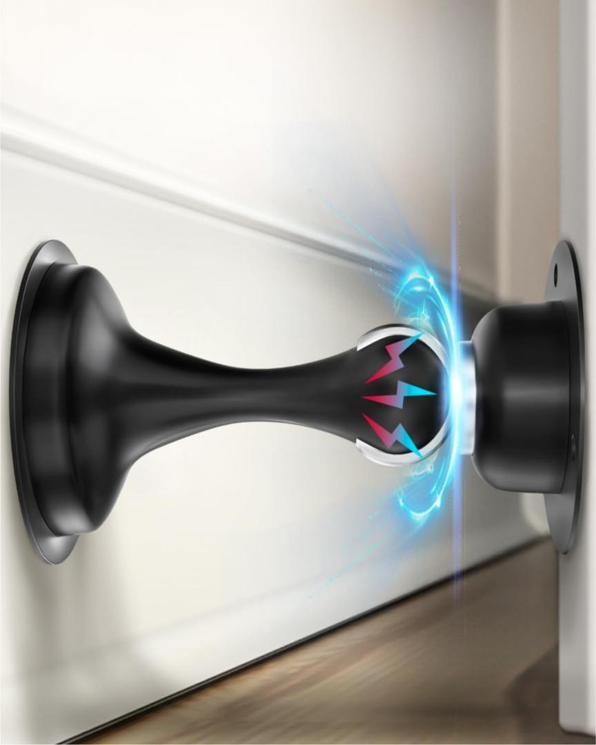 Door Stoppers Magnetic Door Catch - 2 Pack Stainless Steel Heavy Duty Door Holder Stops for Bottom Top of Door - Wall Floor Mounting No Drill 3D Adhesive & Screws Strong Magnet Keep Door Open