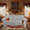 KEKUOU Stretch Oversized Sofa Slipcover 1 Piece Couch Sofa Cover (94"-110") Furniture Protector 4 Seater Sofa with Elastic Bottom for Kids,Pet.Jacquard Checked Pattern Fabric(X Large,Silver)