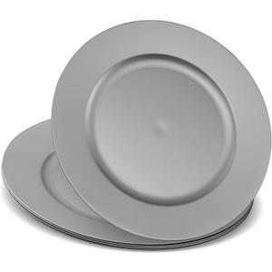 ELEGANT DISPOSABLES 13'' Party Chargers Large Plates & Platters Great for Elegant Party's Weddings Tableware Great for Serving dish Silver Pack of 12