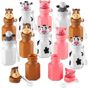 Mini Farm Animal Bubble Wands Toy Gifts for Kids - (Pack of 12) 3-Inch Barnyard Bubble Bottles, Assorted Animals for Giveaways, Prizes, Birthday Party Favors for Kids, Baby Showers, Goody Bag Toys