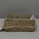 DII Trapezoid Seagrass Metallic Basket, 16x5x4-Set of 2, Silver (Long Tray Set)