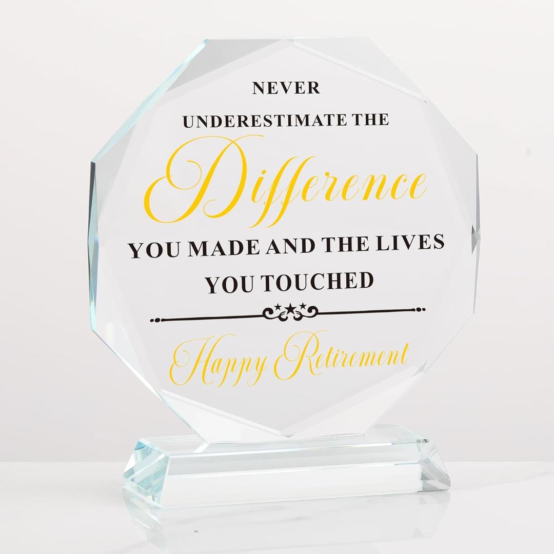 Happy Retirement Crystal-Glass Plaque Gifts for Women Men,5x4.7inch Best Inspirational Retired Sign Desk Decoration Funny Retirements Keepsakes Ideas for Teachers Nurse Friend Doctor