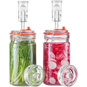 JILLMO Fermentation Jar with Weight, 1 Liter Fermenting Jar with Fermentation Weights and Airlocks, Pack of 2
