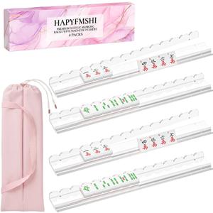 4 Pack 20-Inch Clear Acrylic Mahjong Racks with Pushers & Bag