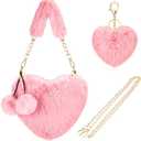 Abbylike Furry Heart Shaped Purse Fluffy Faux Fur Shoulder Bag Crossbody Bag for Women Girls Halloween Christmas Valentines, Set of 2