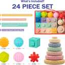 Jyusmile Baby Toys 6-12 Months, Montessori Toy for Babies 6-12 Months, Incl Stacking Building Blocks & Soft Infant Teething Toys & Sensory Balls for Toddlers 0-3-6-9-12 Month