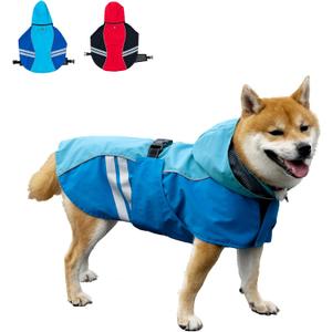 Dog Raincoat for Medium Large Extra Large Dogs, Waterproof Rain Jacket with Reflective Strap, Lightweight Hoodies Full-Body Coverage Dry Clothes (M, Blue)